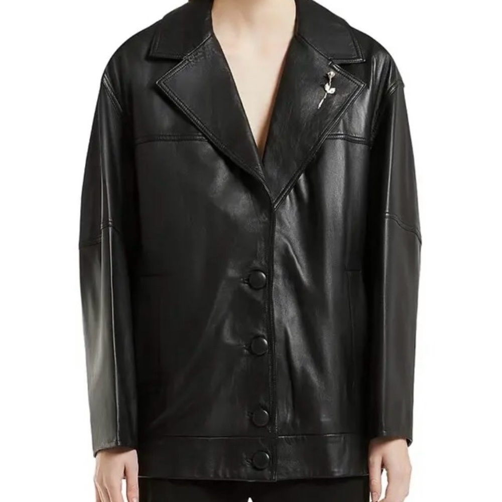 MARELLA Black Leather Bomber Jacket by Emily ratajswky